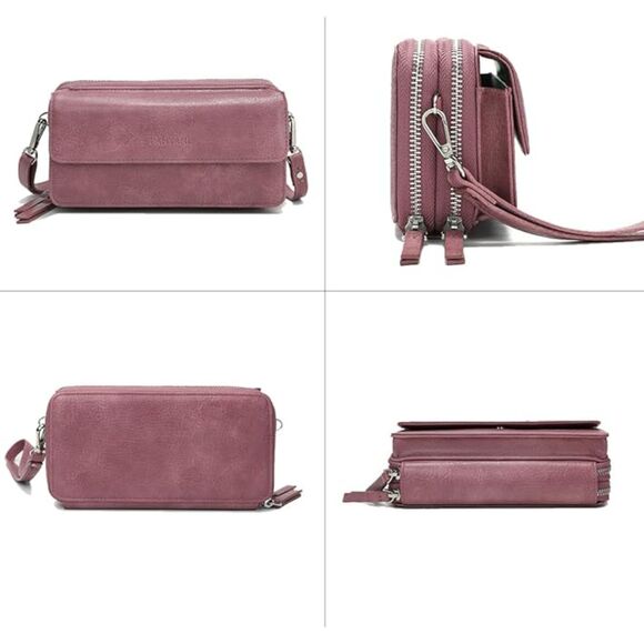 Women Lilac Rose Imported Faux Leather Crossbody Wallet With Phone Pocket Bags - Picture 4 of 4